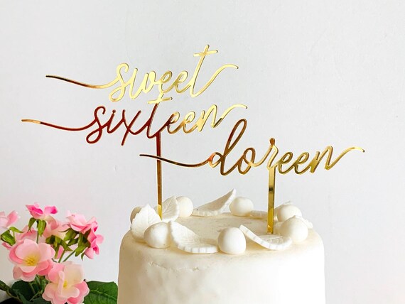 Sweet Sixteen Birthday Cake Topper with Personalized Name