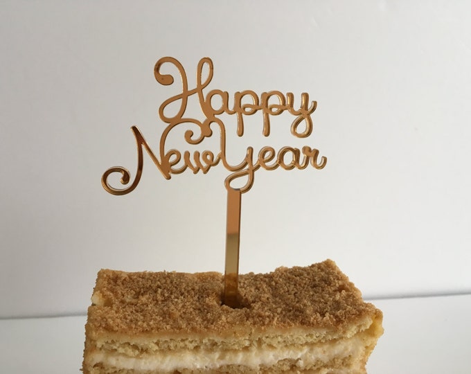 Happy New Year Small Cake Topper Food Picks Personalized Cupcake Acrylic Mirrored Ornaments Holiday Decorations Party Favors New Years 2023