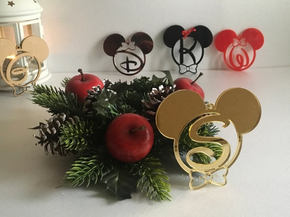 Mickey Mouse Monogram Personalized Any Name Sign Acrylic Hanging Wall Decorations Minnie Mouse Ears Metal Ornament Disney Shape Nursery Wall Art Gifts Kids Bedroom Custom House Decor Birthday Present