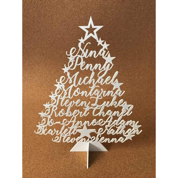 Personalized Christmas Tree Family Name Ornament Laser Cut Names Xmas Tree Plaque Freestanding Custom sign Family Names Christmas Decoration