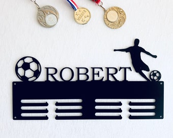 Personalized Soccer Medal Holder, Custom Football Medal Hanger, Metal Sports Award Display