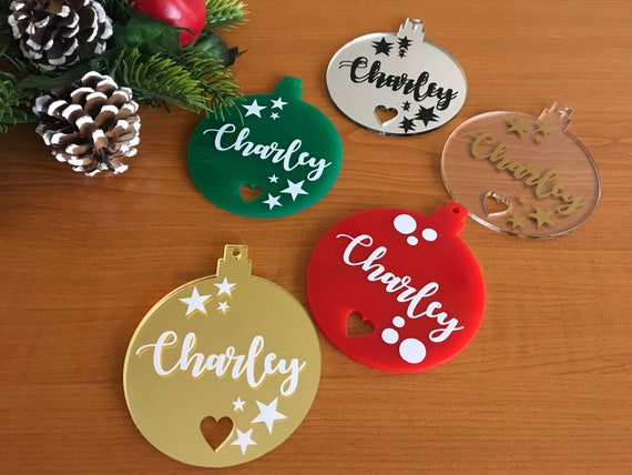 Personalized Christmas Name Ornament & Laser Cut Heart Custom Baubles Hanging Tree Decoration Xmas Decoration Gift for Family Birthday Gifts