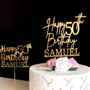 Happy 50th Birthday Cake Topper - Personalized Name Cake Topper Custom Cake Topper - 50th Anniversary, Fabulous 50, 30th 40th 60th 70th 80th