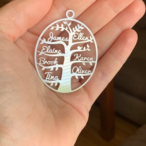 Personalized Tree of Life Family Names Necklace Handmade Oval Pendant Custom Laser Cut Names Stainless Steel Jewelry Women Anniversary Gifts image 2