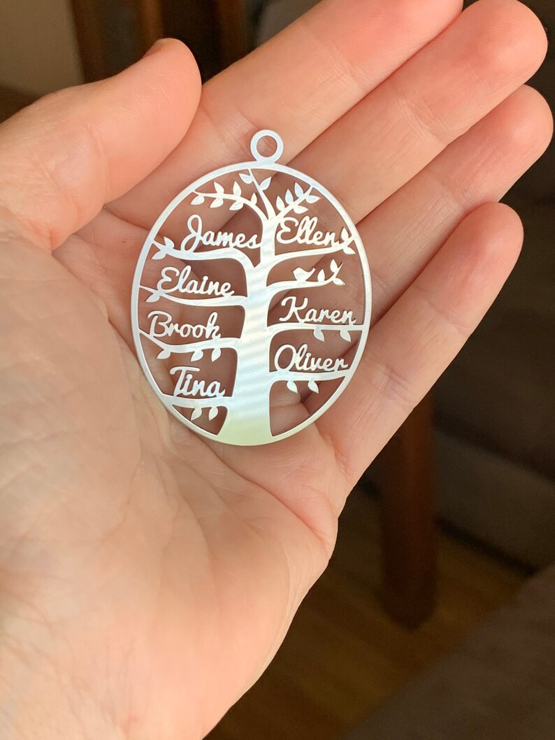Personalized Tree of Life Family Names Necklace Handmade Oval Pendant Custom Laser Cut Names Stainless Steel Jewelry Women Anniversary Gifts image 2
