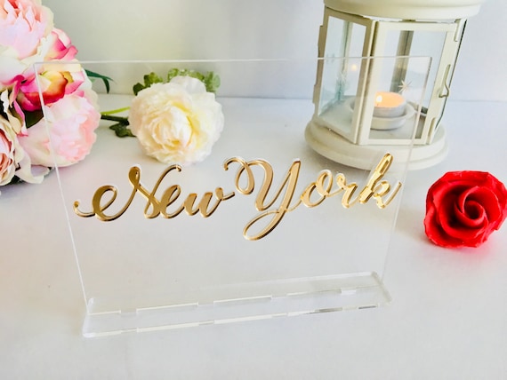 Table City Signs Wedding Table Numbers Personalized Table Number Custom Names Decorations Reception Centerpiece Clear Acrylic Sign with Base