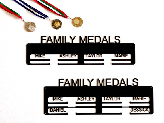 Personalized Medal Holder Custom Family Names Our Medals Gift for Family Medal Display Rack for Awards Metal Medal Hanger Childrens Medals