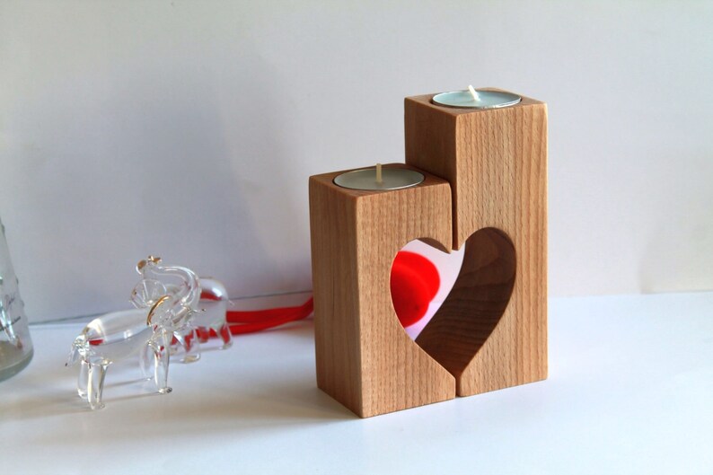 Valentines day gift Wood candle holders Heart shaped Wedding gift Tea light holder Table centerpiece Home decoration Rustic Wooden Decor zdjęcie 3