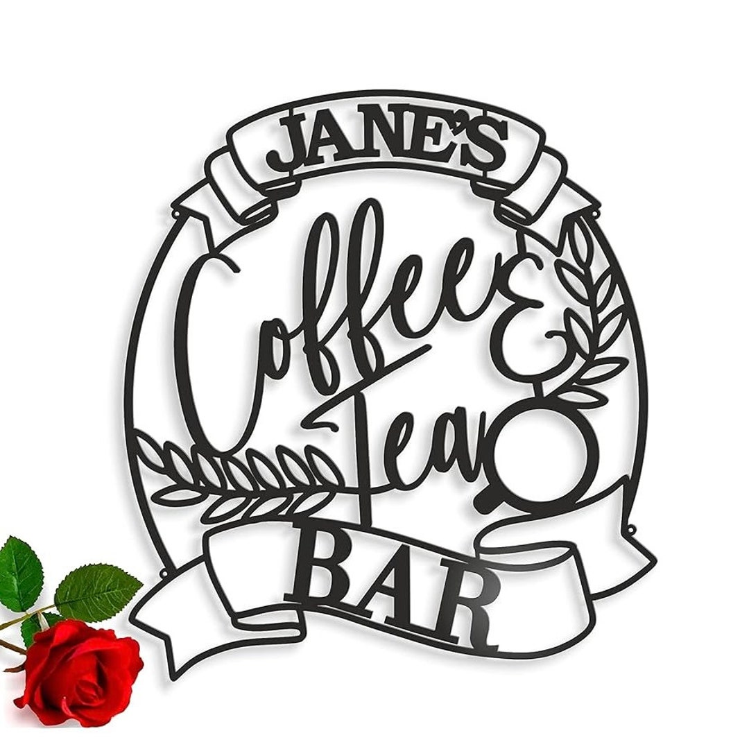 Personalized Metal Sign Coffee & Tea Bar Sign Custom Laser Cut Name