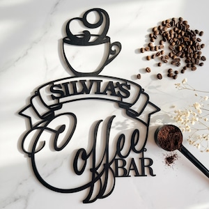 Personalized Metal Coffee Bar Sign, Custom Name Coffee Station Decor