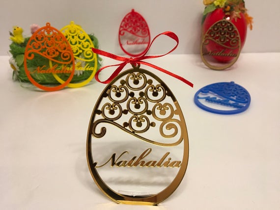 Personalized Easter Ornament with Custom Names, Hanging Easter Bauble, Family & Kids Gifts,  Custom Easter Basket Name Tags Holiday Ornament