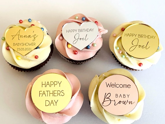 Personalized Name Cake Disks – Custom Cake Charms – Happy Mother’s Day Mini Cupcake Toppers – Birthday Tag & Photo Prop – Any Text Available