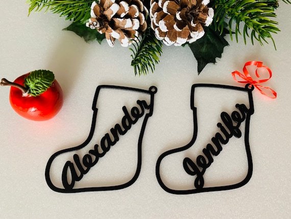 Personalized Christmas Stocking Name Gift Tags Metal Wood Acrylic Bauble Custom Ornaments Laser Cut Names Family Gifts Xmas Tree Decorations