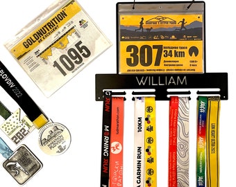 Personalized Race Bib and Medal Holder Custom Name Medal Hanger Medal Display Rack for Awards Race Bib Holders, Running, Triathlon, Cycling