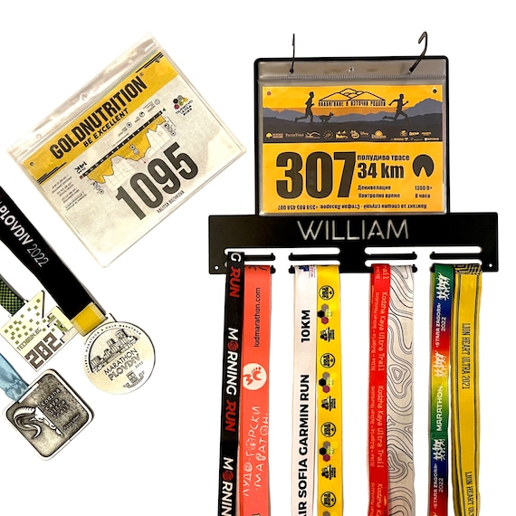 Personalized Race Bib and Medal Holder Custom Name Medal Hanger Medal Display Rack for Awards Race Bib Holders, Running, Triathlon, Cycling