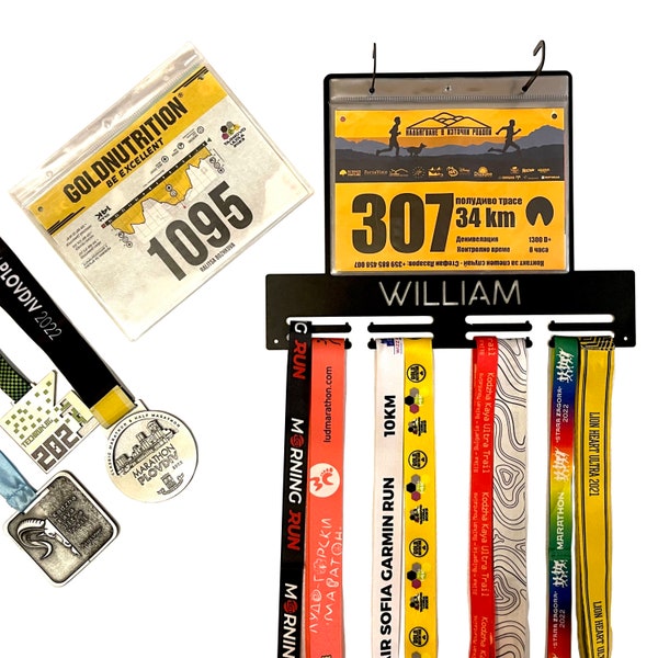Personalized Race Bib and Medal Holder Custom Name Medal Hanger Medal Display Rack for Awards Race Bib Holders, Running, Triathlon, Cycling
