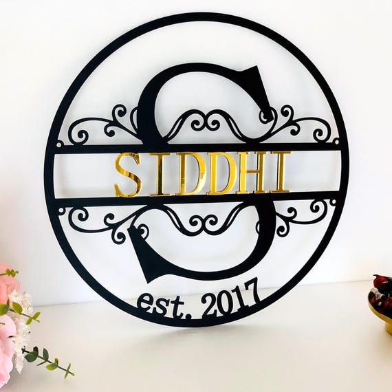 Personalized Family Name Metal Sign - Custom Last Name Monogram, Split Letter Initial, Wedding Gift
