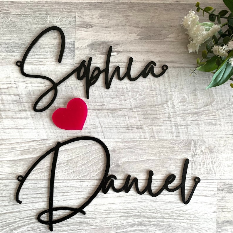 Personalized Name Sign, Family Sign, Custom Names and Heart, Custom Metal Words, Laser Cut Names, Script Metal Letters for Wall, Love Plaque image 3