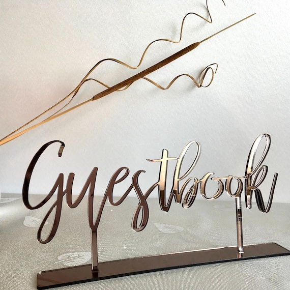 Guestbook Table Sign - Wedding Acrylic Free Standing Sign - Table Numbers - Modern Event Decor, Chic Guestbook Table Decoration for Weddings