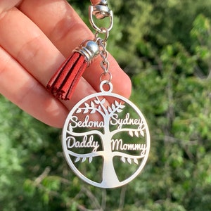 Gepersonaliseerde naam sleutelhanger levensboom sleutelhanger aangepast cadeau voor moeder vader, oma, opa familienamen gedenkteken sleutelhanger gepersonaliseerd cadeau