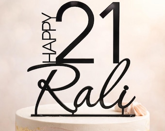Custom Cake Topper with Personalized Name and Age - 21st Birthday Party Decoration