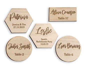 Personalized Engraved Wood Place Cards - Custom Wooden Name Settings - Boho Wedding Table Names