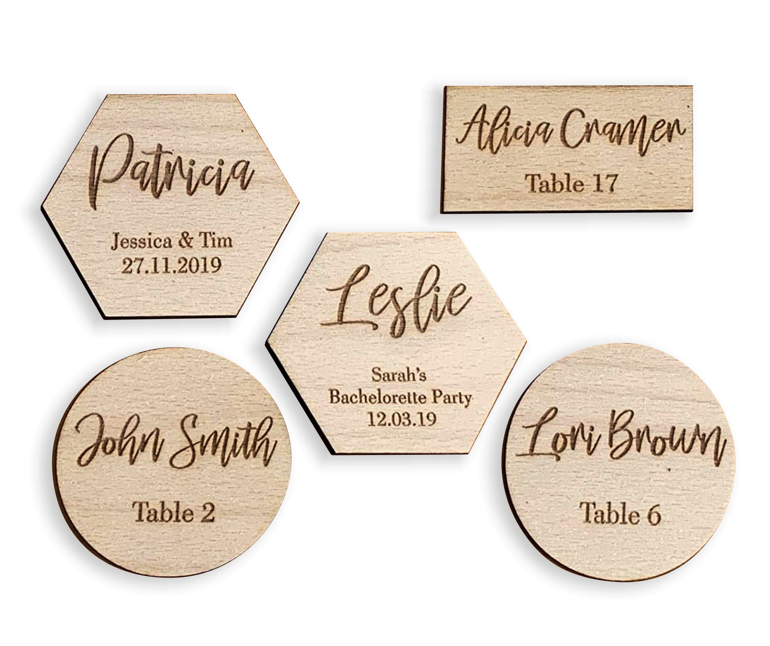 Personalised Wooden or Acrylic Name Place Cards Wedding Birthday place names 