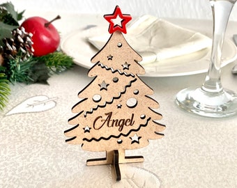 Personalized Place Name Settings Christmas Place Cards Custom Freestanding Wood 3D Trees Handmade Ornaments Xmas Name Tags Table Decorations