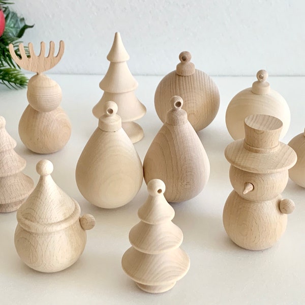 Holz Weihnachten 3D Figuren, handgemachter Holzbaum, Rentier Schneemann Teardrop Ball hängende Ornamente mit Loch Weihnachtsbaum Dekorationen Home Decor