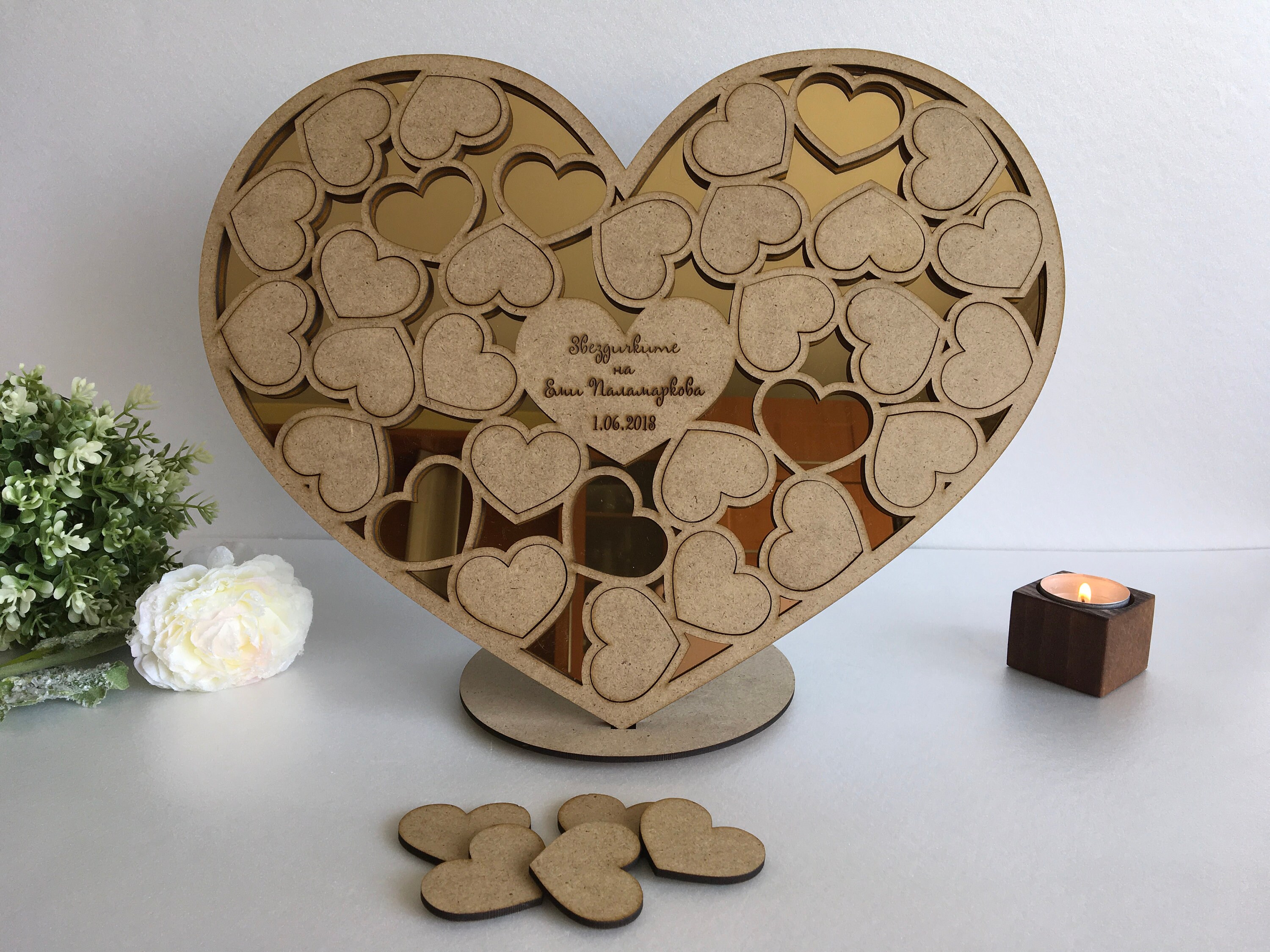Personalized Wedding Guest Book Sign Our Guestbook Hearts Wood Heart