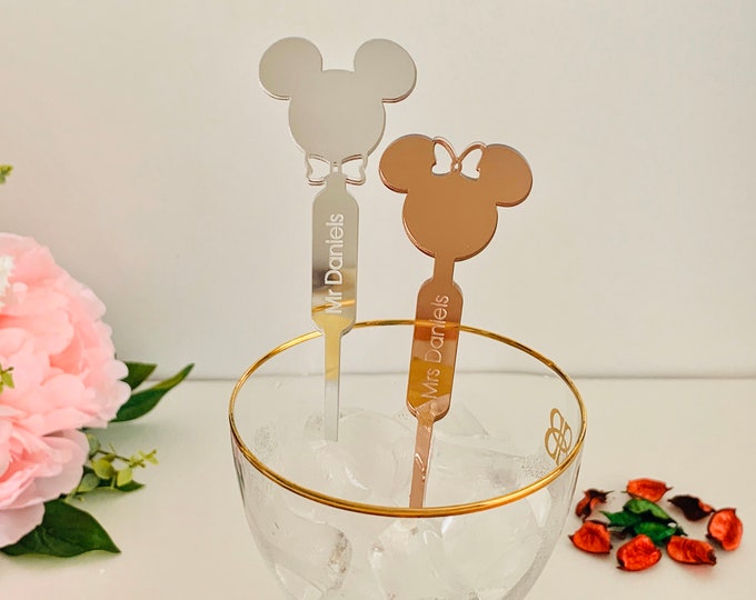 Personalized Mickey Mouse Minnie Mouse Disney Wedding Decorations Drink Stirrers Custom Name Swizzle Stir Stick Birthday Party Accessories