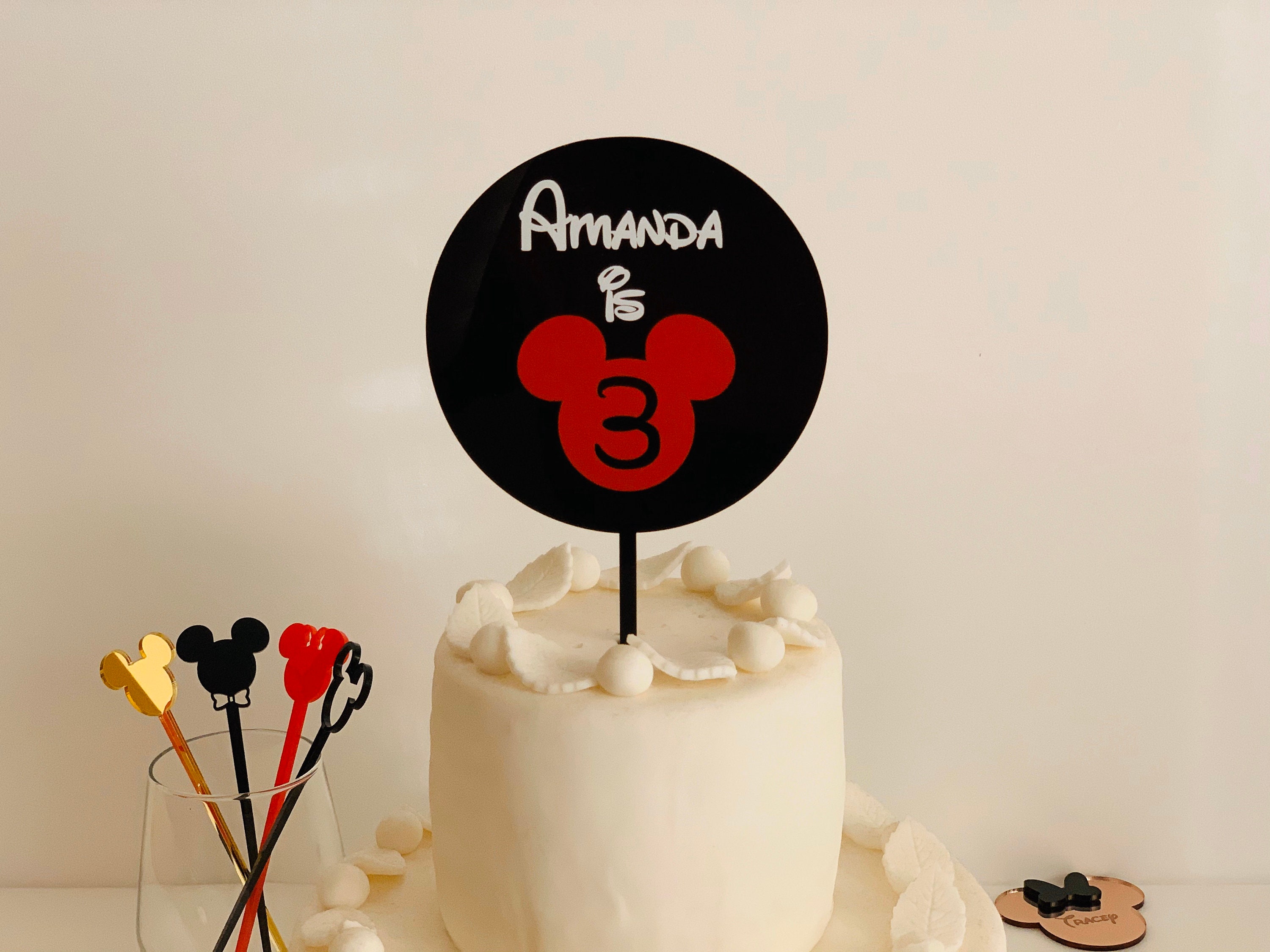 Printable Mickey Mouse Birthday Cake Topper. Custom Name & Age