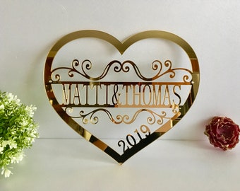 Aangepast bord met hartnaam – gepersonaliseerde namen van koppels – monogram deur- of wanddecoratie