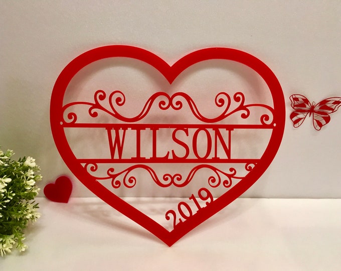 Personalized Heart Love Wall Hanging Wreath Monogrammed Sign Door Decor Valentines Day Gift Custom Wedding Family Name Sign Established Year