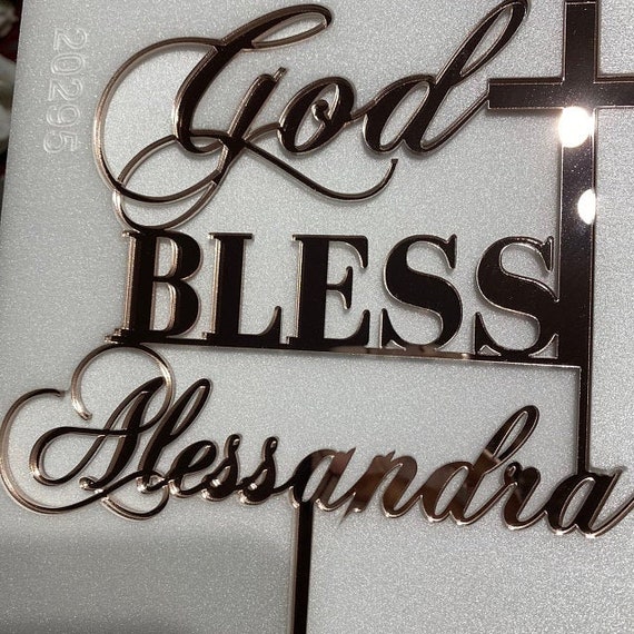 Gold First Holy Communion Birthday Cake Topper God Bless Lucas Wooden Cake Topper Acrylic Cake Topper Custom Silver Glitter Letters Cupcake Toppers Party Engagement Anniversary Decoration Gift