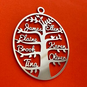 Personalized Tree of Life Family Names Necklace Handmade Oval Pendant Custom Laser Cut Names Stainless Steel Jewelry Women Anniversary Gifts image 7