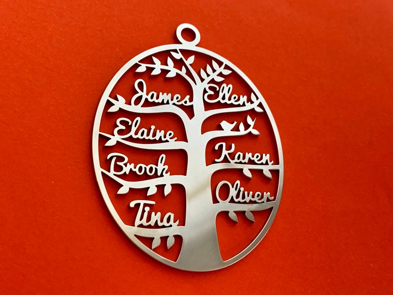 Personalized Tree of Life Family Names Necklace Handmade Oval Pendant Custom Laser Cut Names Stainless Steel Jewelry Women Anniversary Gifts image 7