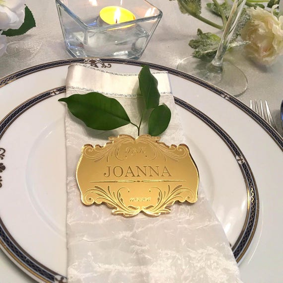 Personalized Acrylic Wedding Tile Place Cards Engraved Table Settings Custom Initials Table Place Names Etched Save the date Place Settings