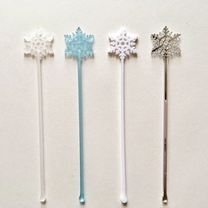 Snowflake Swizzle Sticks White Snow Flake Frosted blue Centerpiece sticks Christmas Party picks Wedding Drink Stirrers Cocktail Stirrers image 6