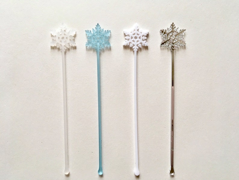 Snowflake Swizzle Sticks White Snow Flake Frosted blue Centerpiece sticks Christmas Party picks Wedding Drink Stirrers Cocktail Stirrers image 6