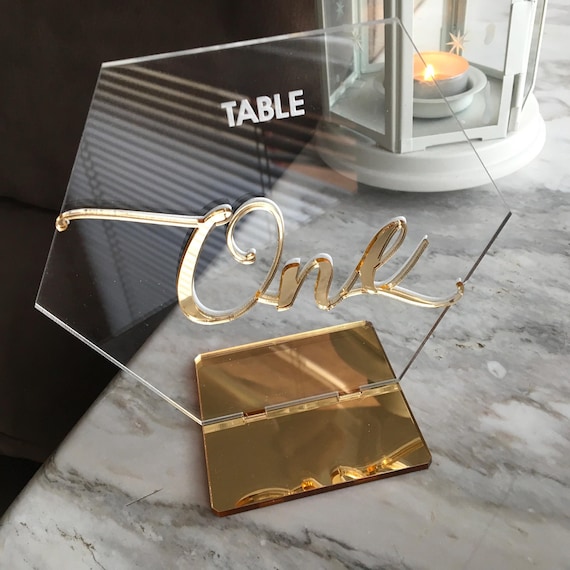 Hexagon Wedding Table Numbers Geometric Calligraphy Gold Mirror Clear Acrylic Signs Modern Centerpieces Decorations Laser Engraved