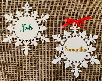 Custom Snowflake Name Ornaments - Personalized Christmas Tree Decorations - Hanging Winter Baubles