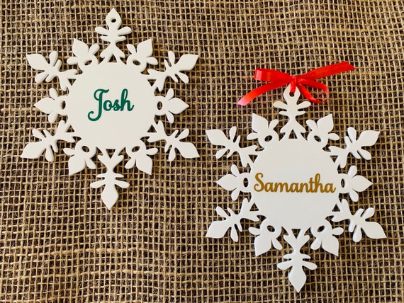Custom Snowflake Name Ornaments Personalized Laser Cut Snowflakes Christmas Tree Decorations Xmas Gift Ideas Hanging Winter Bauble Keepsake