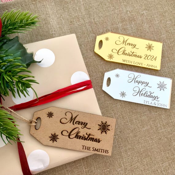 Personalized Christmas Gift Tags - Engraved Stocking Tags - Custom Present Labels - Any Name or Message - Holiday Favors - Xmas Gift Tags