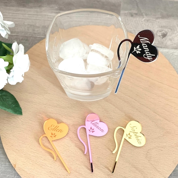 Personalized Wine Glass Charms Custom Acrylic Hearts Wedding Drink Accessories Sweetheart Drink Tags Champagne Wine Name Tag Cocktail Marker