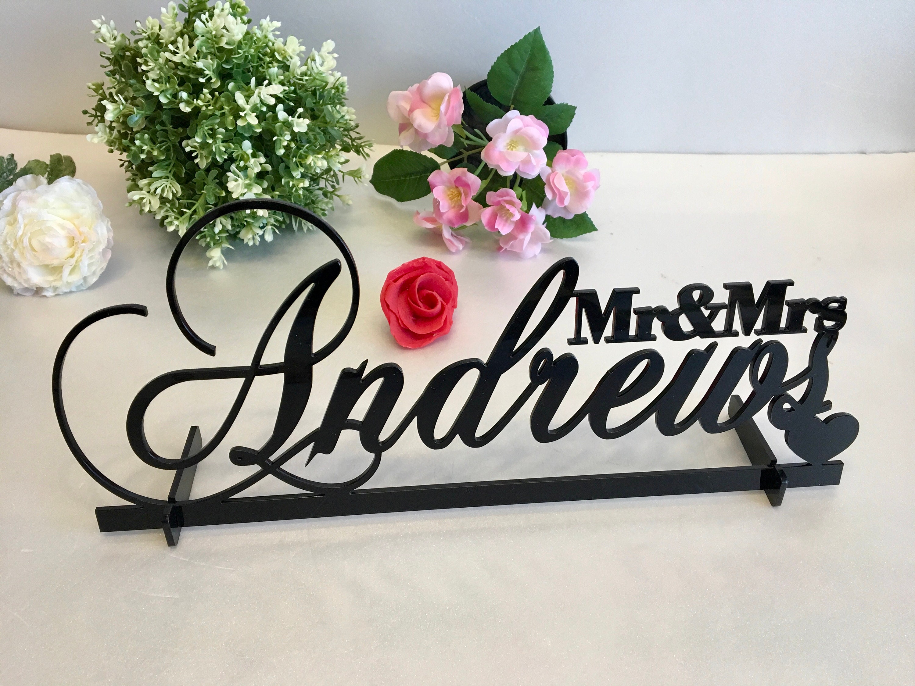 Mr And Mrs Wedding Table Sign Heart Personalized Last Name