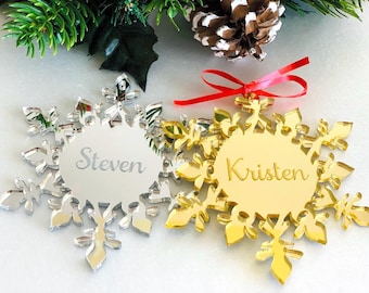 Custom Mirror Acrylic Snowflake Ornament – Personalized Engraved Crystal Shape, Hanging Name Decoration, Wedding Favor, Christmas 2025 Gift