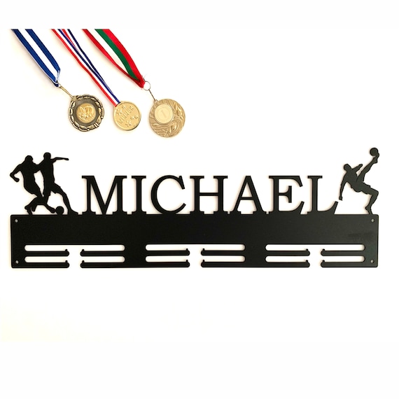Personalized Soccer Medal Hanger Custom Football Medal Holder Custom Name Metal Display Rack for Awards, Gift for Men or Boys, Wall Hanging