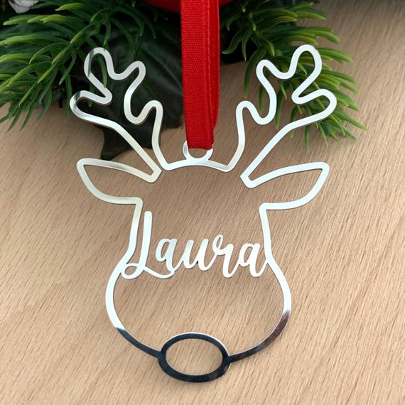 Handmade Christmas Reindeer Ornament - Personalized with Names, Custom Deer Decor 2025 - Tree Decoration - Stainless Steel Name Ornaments