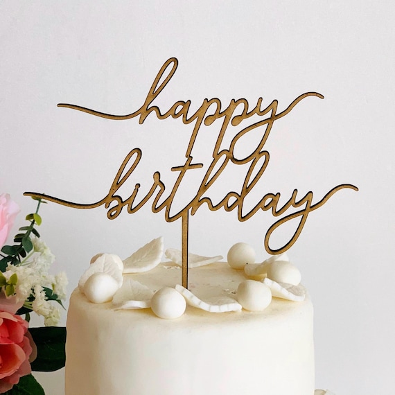 Happy Birthday Cake Toppers Birthday Table Sign Custom Birthday Party Cake Decorations Cake Centerpiece Gold Glitter Wood Mirrored Acrylic